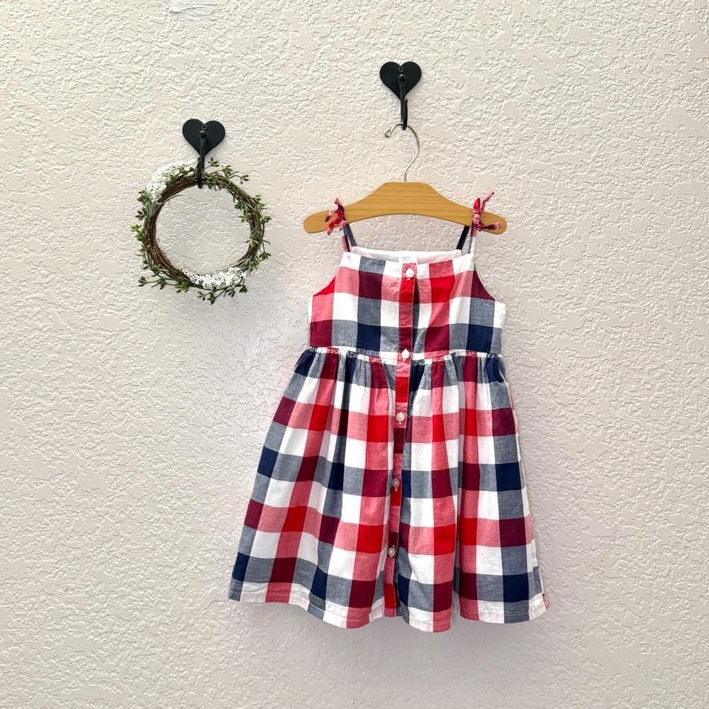 Baby B’gosh 24M Plaid Cotton Dress | Button Front | Fully Lined | Tie Straps